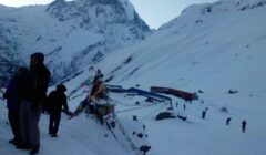 Stunning mountain landscape view of Machhapuchhre Base Camp trail during a clear morning hike